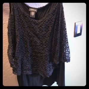 Torrid size 1 black cami top with lace overlay